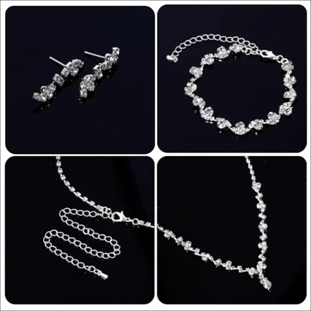 Silver Rhinestone Jewelry Set with Clutch Purse for Evening Party Wedding - Picture 4 of 7